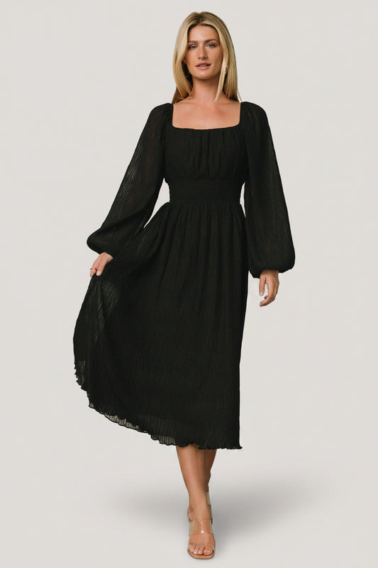 Dalton Pleated Midi Dress | Black