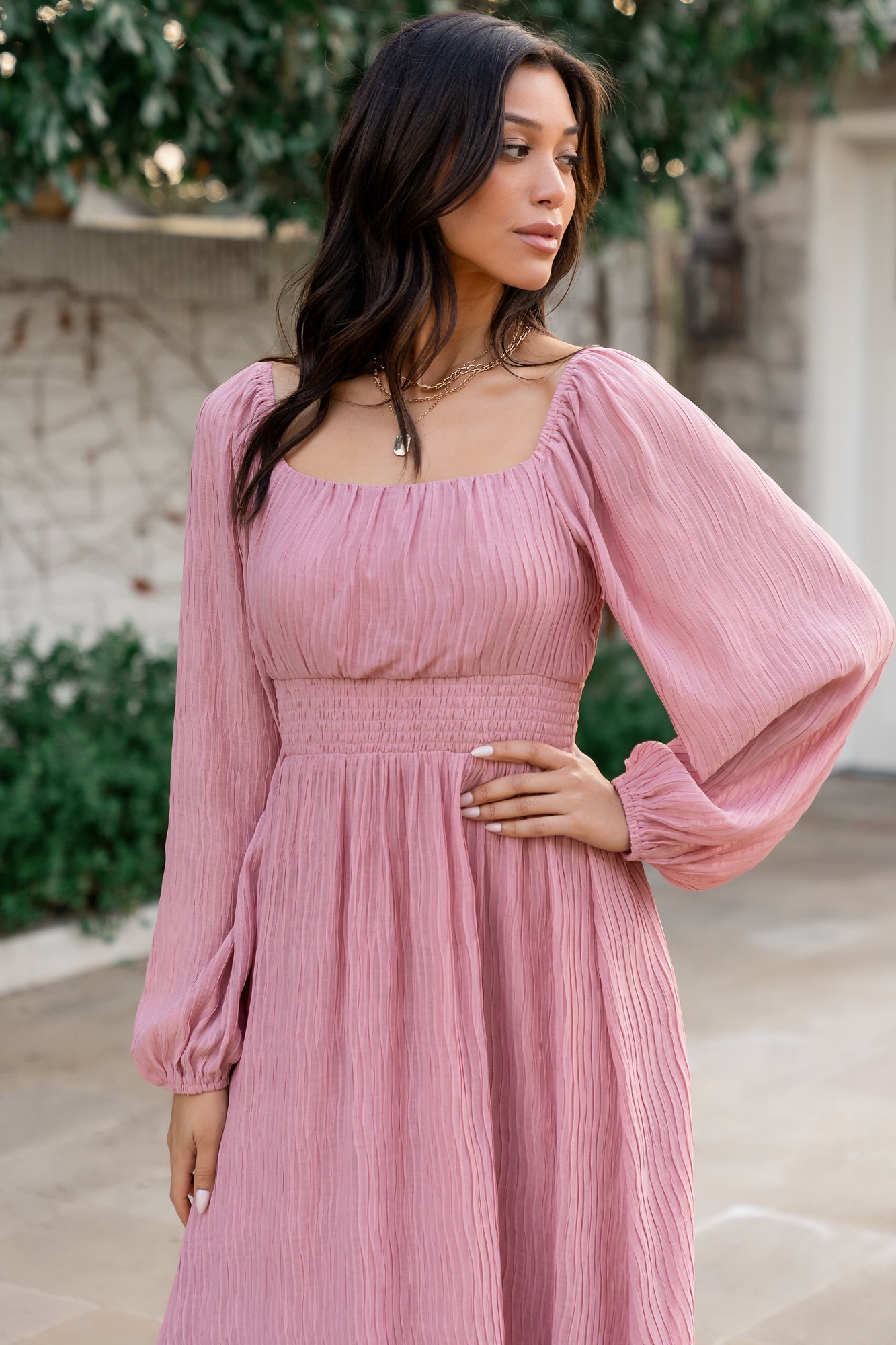 Baltic Born Womens Dalton Pleated Midi Dress | Blush | Size: Small Baltic Born Womens Dalton Pleated Midi Dress | Blush | Size: Small