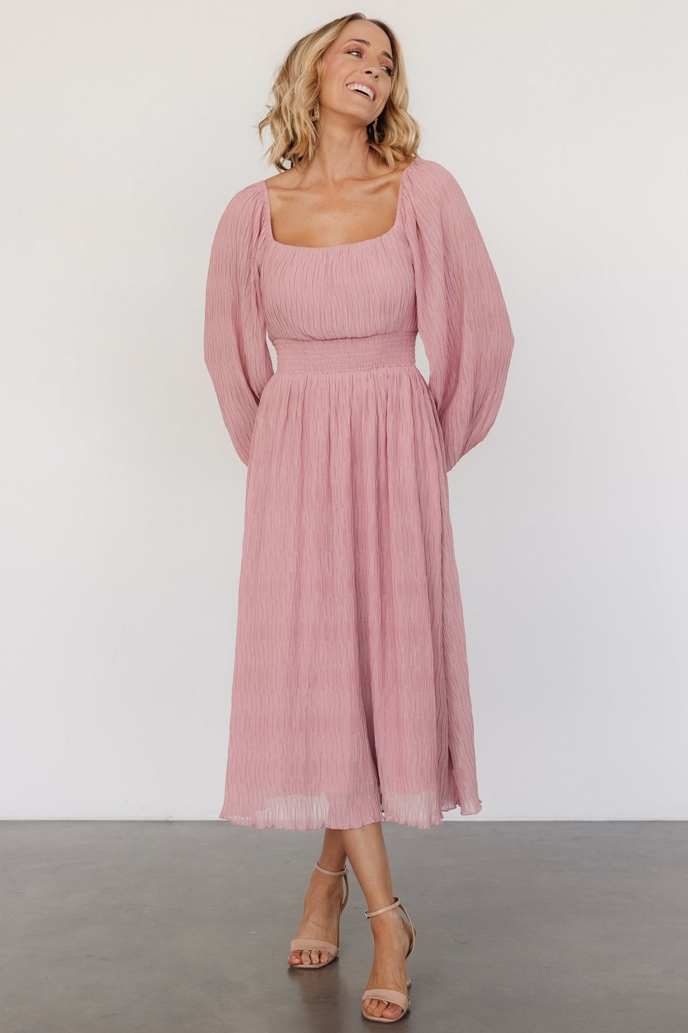 Dalton Pleated Midi Dress | Blush - Baltic Born