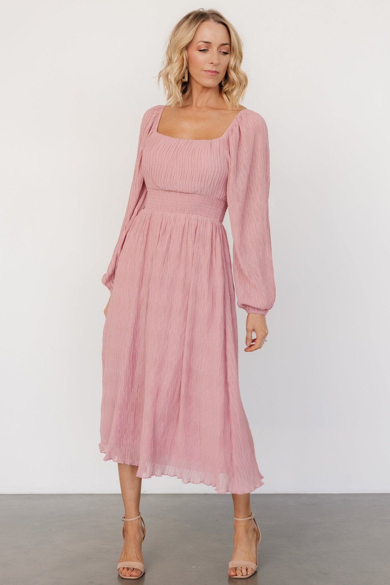 Dalton Pleated Midi Dress | Blush - Baltic Born