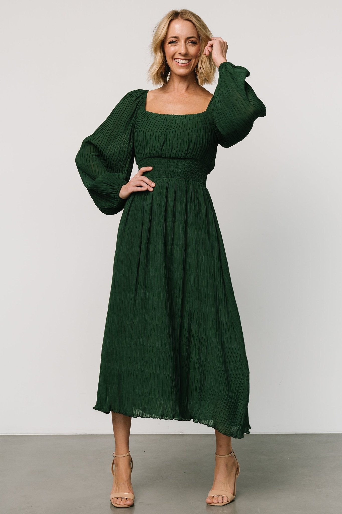 Dalton Pleated Midi Dress | Dark Green - Baltic Born