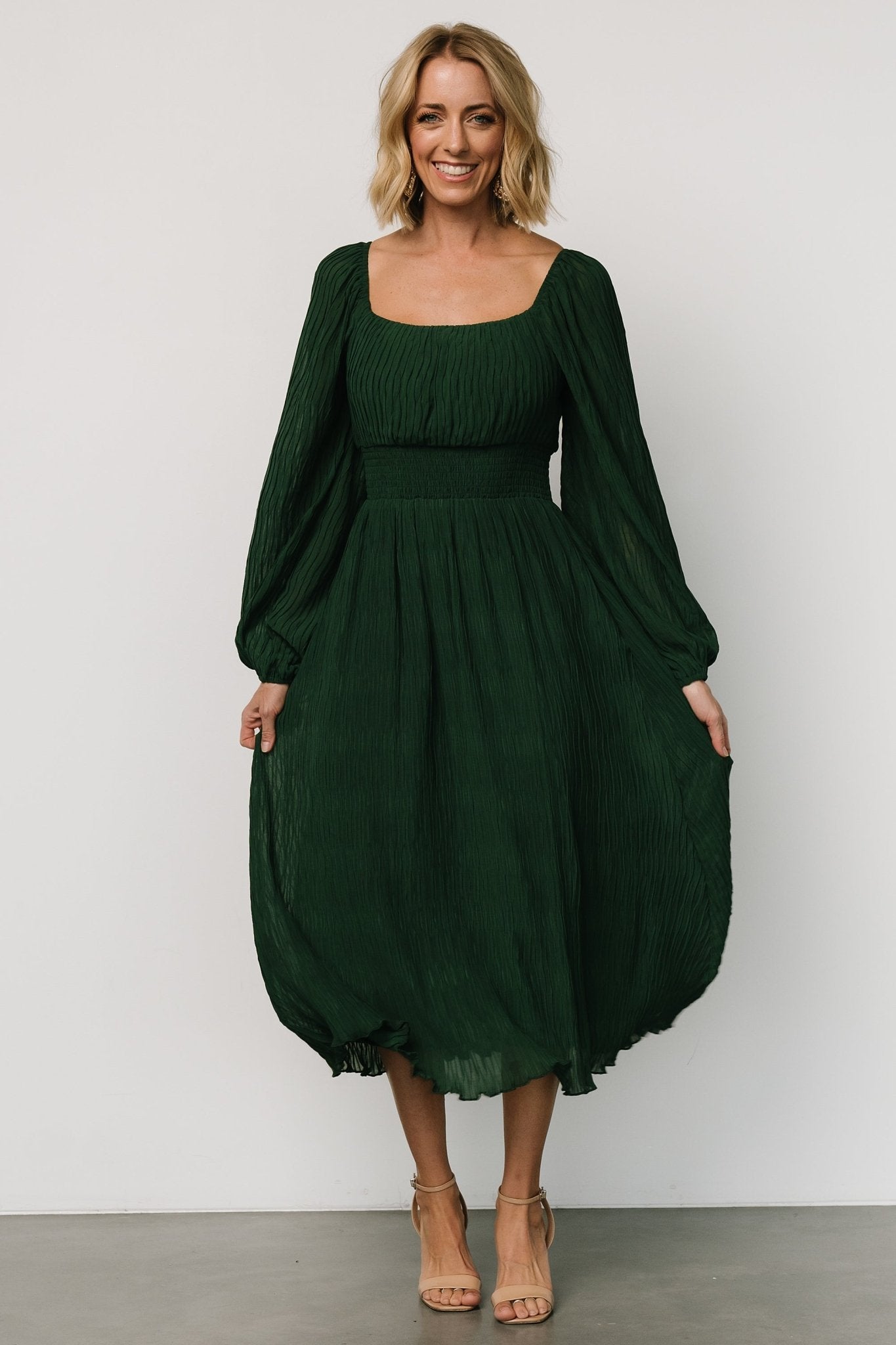 Dalton Pleated Midi Dress | Dark Green - Baltic Born