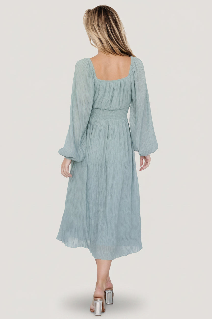 Dalton Pleated Midi Dress in Light Sage
