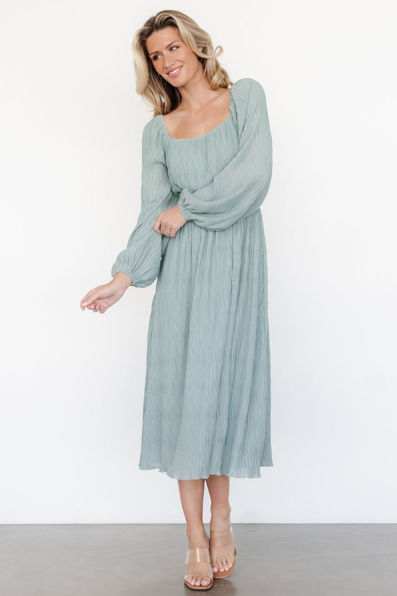 Dalton Pleated Midi Dress | Light Sage - Baltic Born