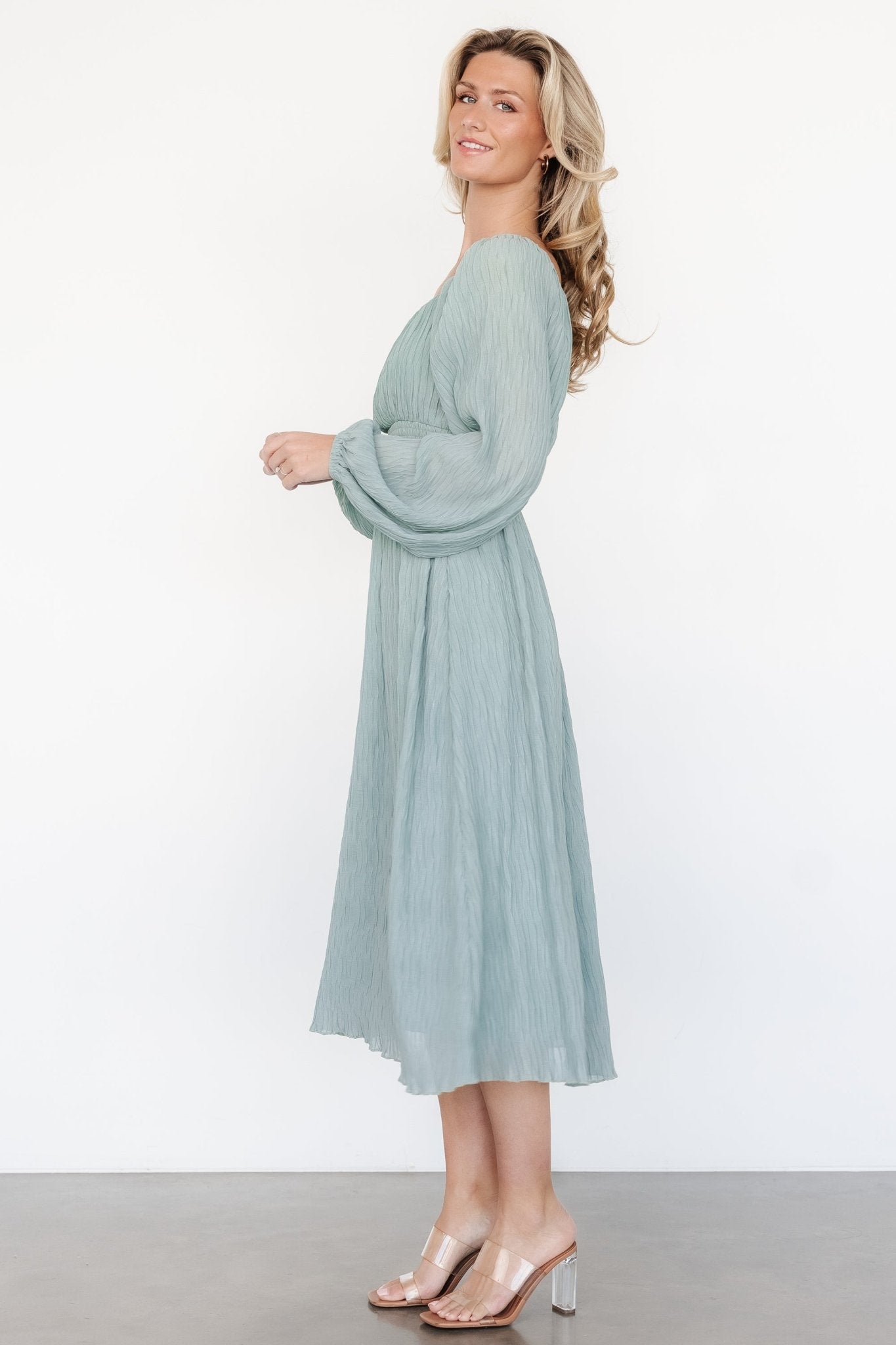 Dalton Pleated Midi Dress | Light Sage - Baltic Born