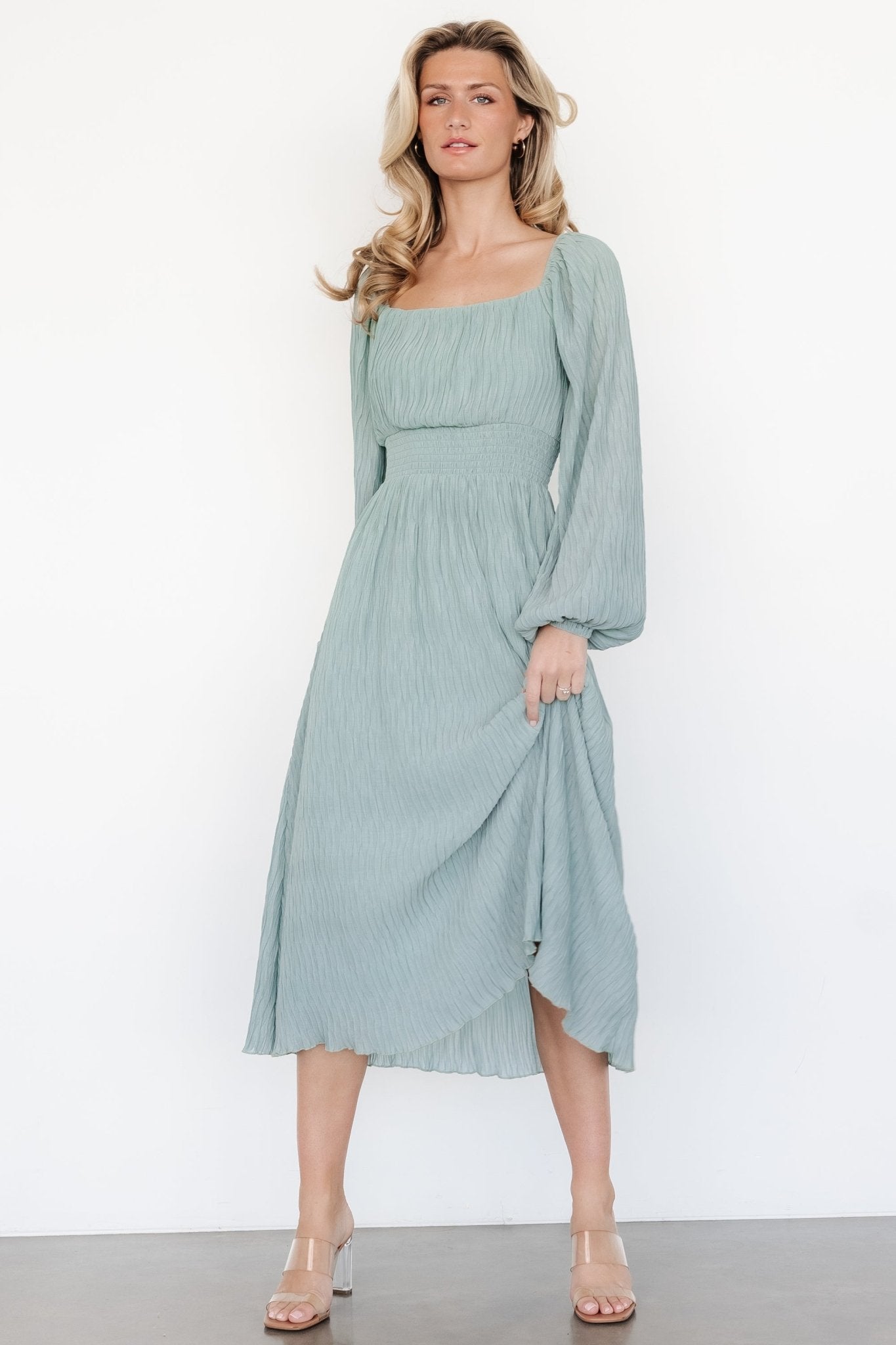 Dalton Pleated Midi Dress | Light Sage - Baltic Born