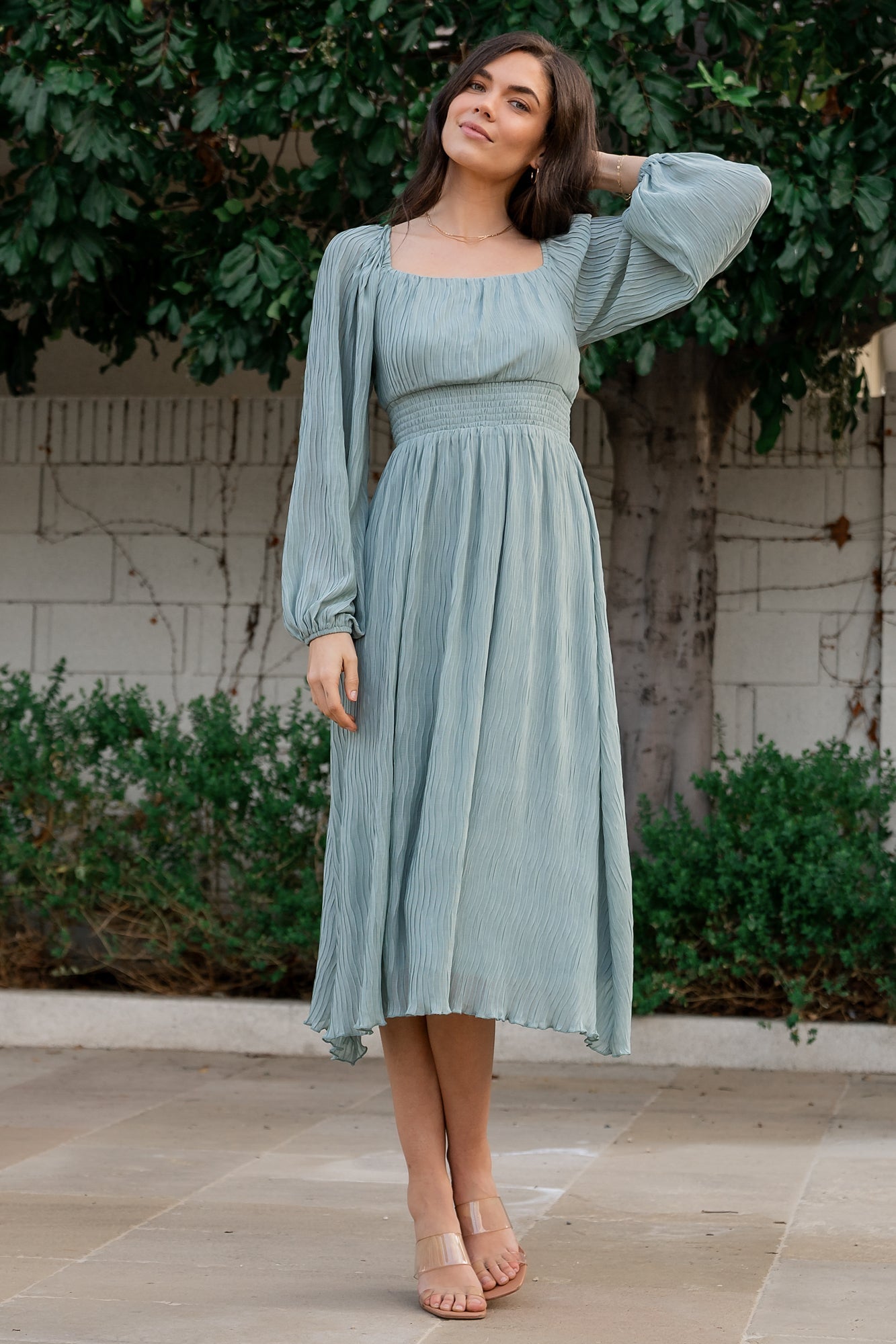 Baltic Born Womens Dalton Pleated Midi Dress | Light Sage | Size: Large Baltic Born Womens Dalton Pleated Midi Dress | Light Sage | Size: Large