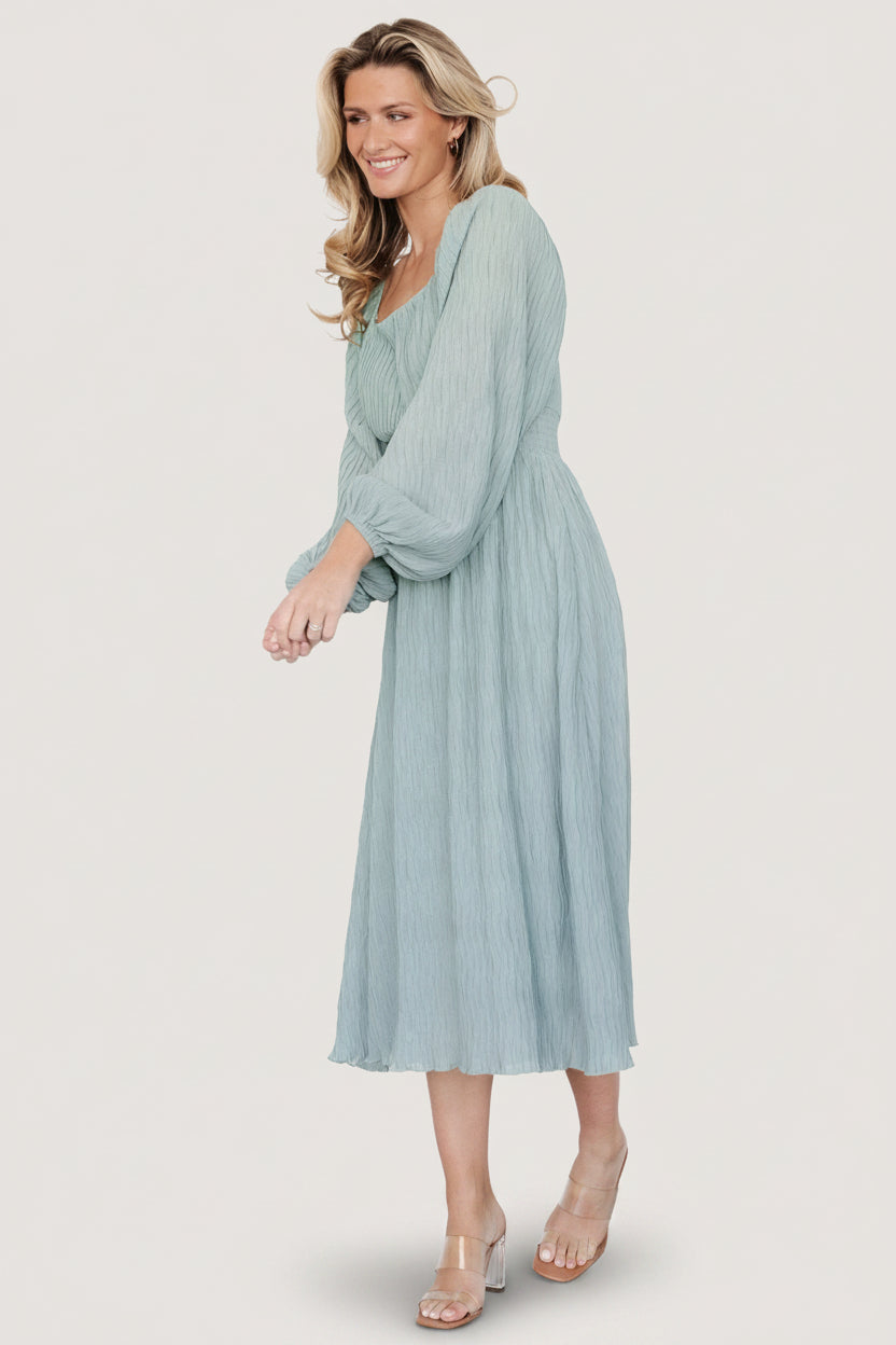 knee length dresses for ladies Baltic Born Womens Dalton Pleated Midi Dress | Light Sage