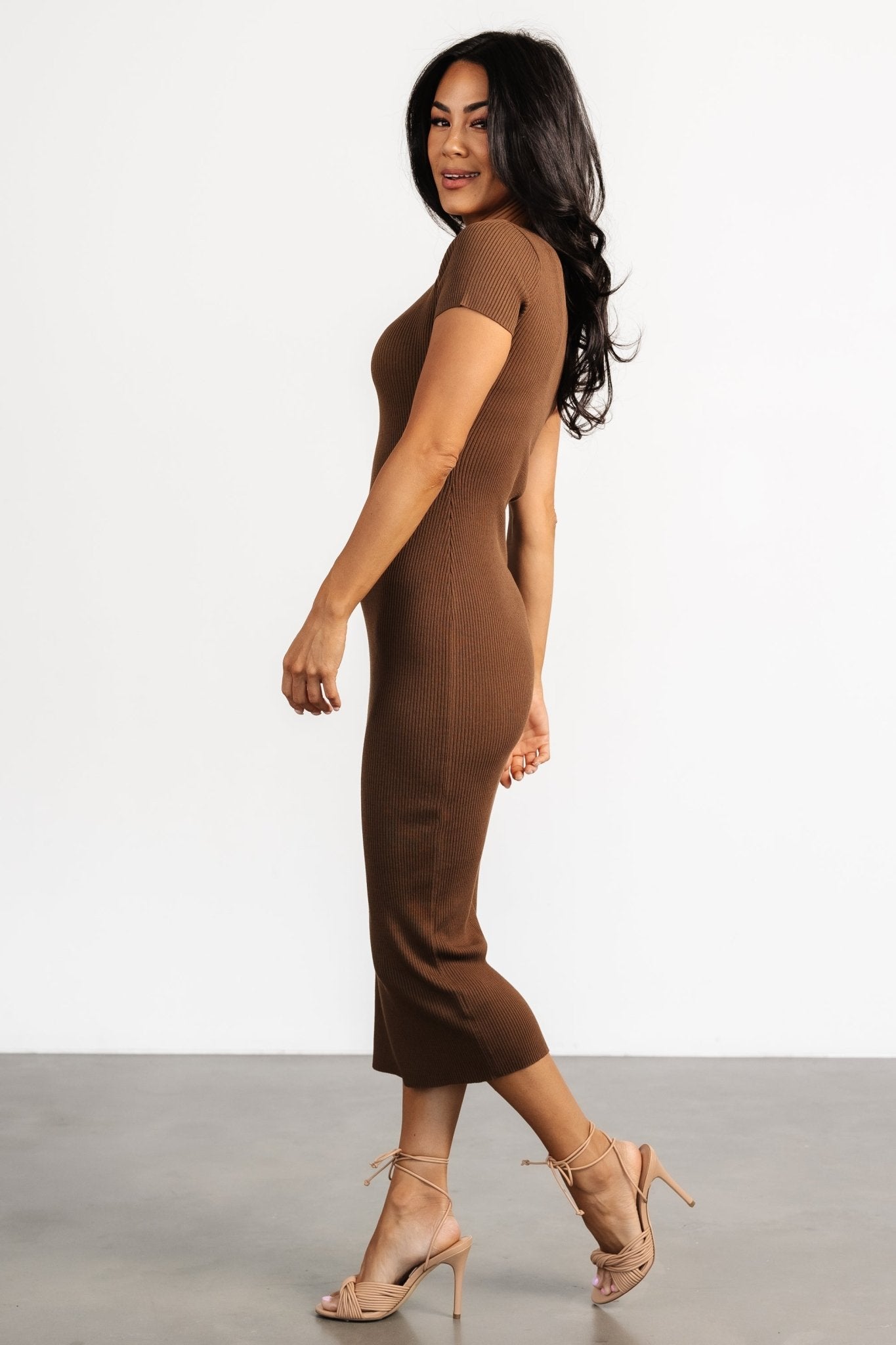 Dana Ribbed Midi Dress | Brown - Baltic Born