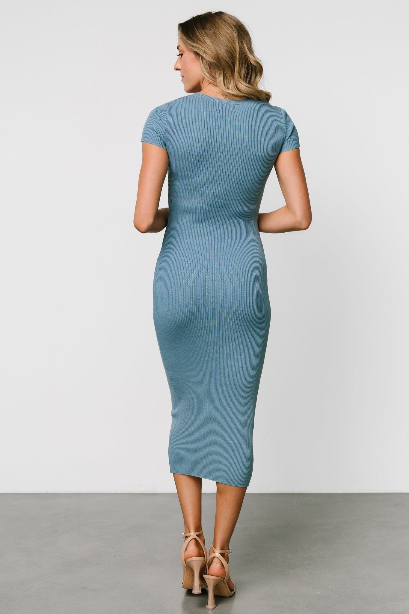 Dana Ribbed Midi Dress | Dusty Blue - Baltic Born