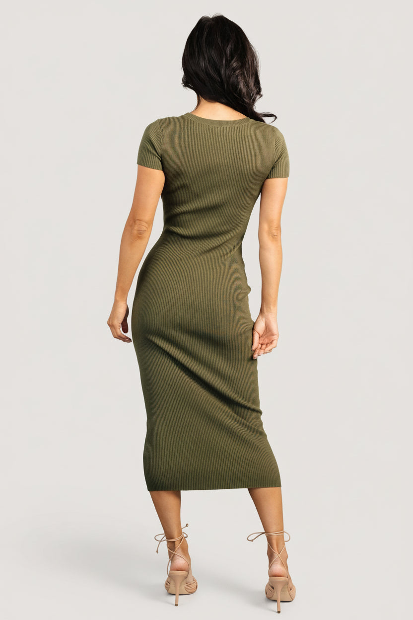 Dana Ribbed Midi Dress | Olive