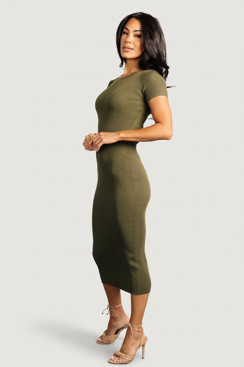 Dana Ribbed Midi Dress | Olive