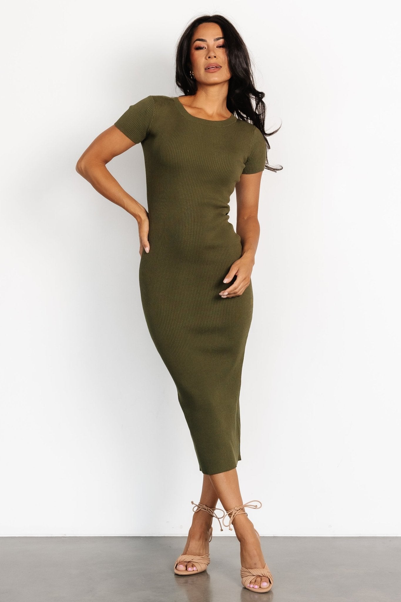 Dana Ribbed Midi Dress | Olive - Baltic Born