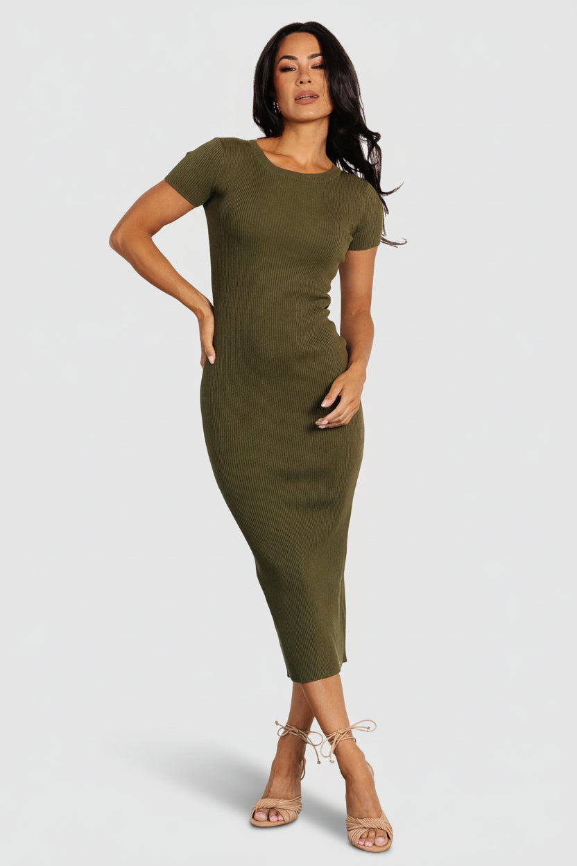 Dana Ribbed Midi Dress | Olive