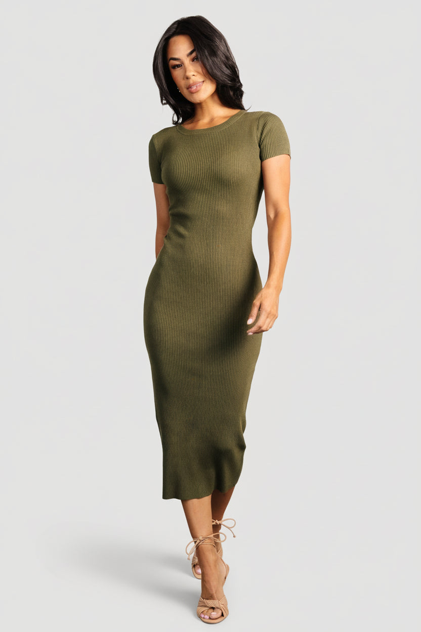 Dana Ribbed Midi Dress | Olive
