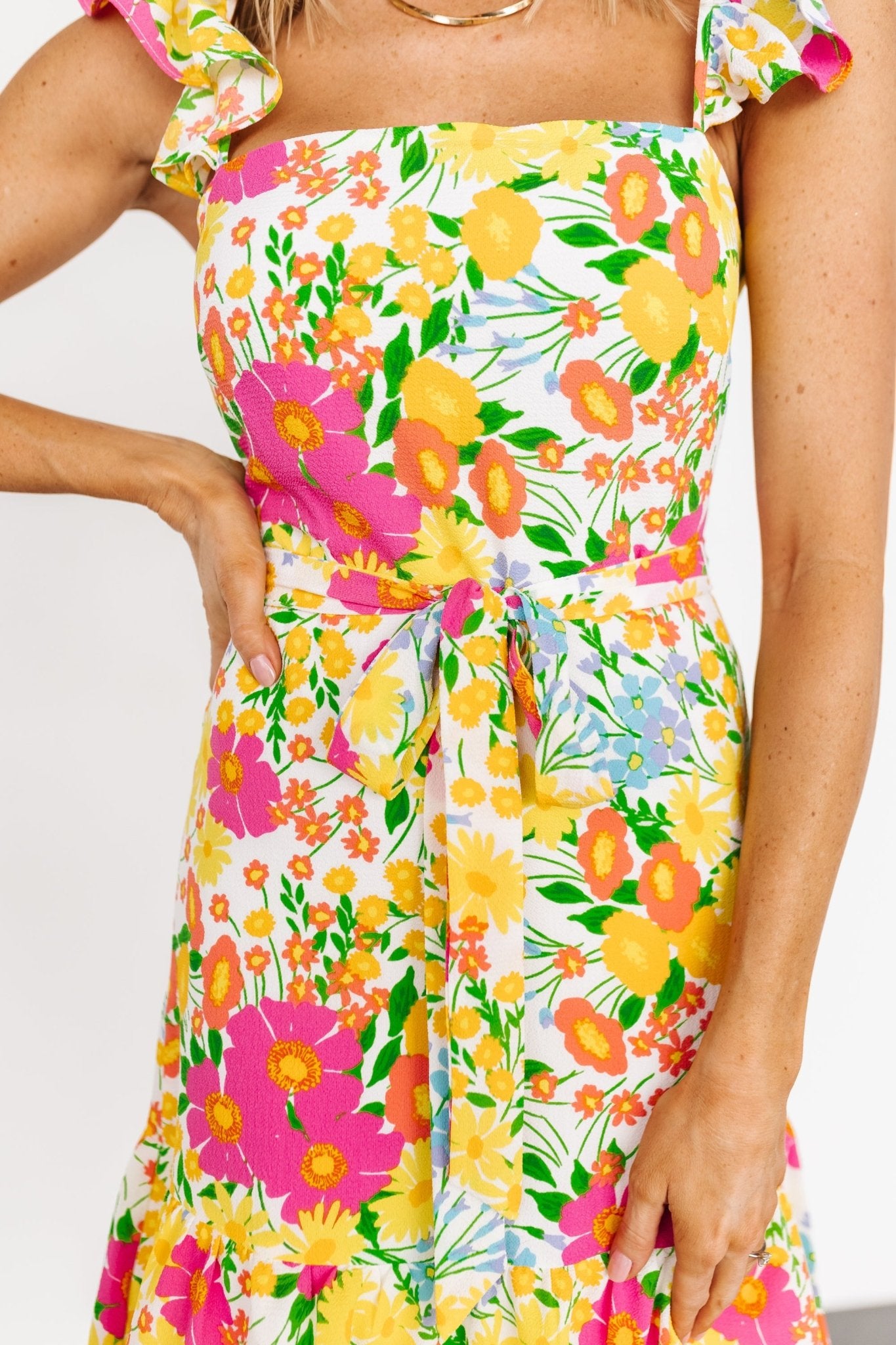 Baltic Born Womens Dani Ruffle Tiered Midi Dress | Multi Floral | Size: Xs Baltic Born Womens Dani Ruffle Tiered Midi Dress | Multi Floral | Size: Xs
