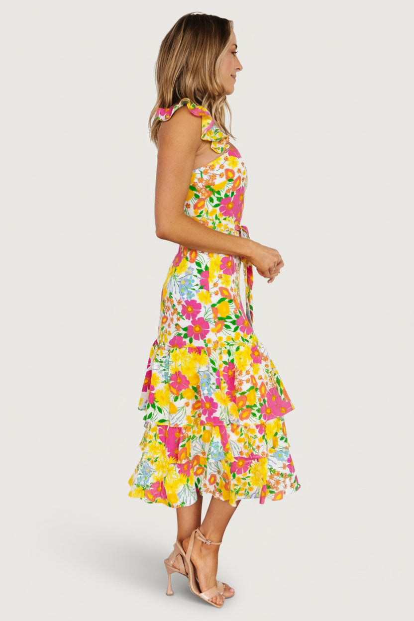 Dani Ruffle Tiered Midi Dress Multi Floral | Baltic Born XS Dani Ruffle Tiered Midi Dress Multi Floral | Baltic Born XS