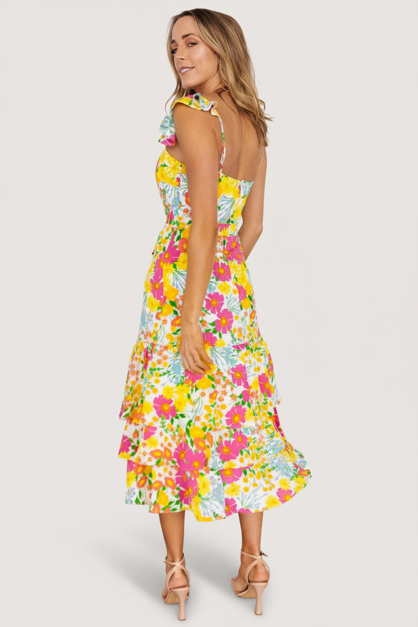Baltic Born Womens Dani Ruffle Tiered Midi Dress | Multi Floral | Size: Xs Baltic Born Womens Dani Ruffle Tiered Midi Dress | Multi Floral | Size: Xs
