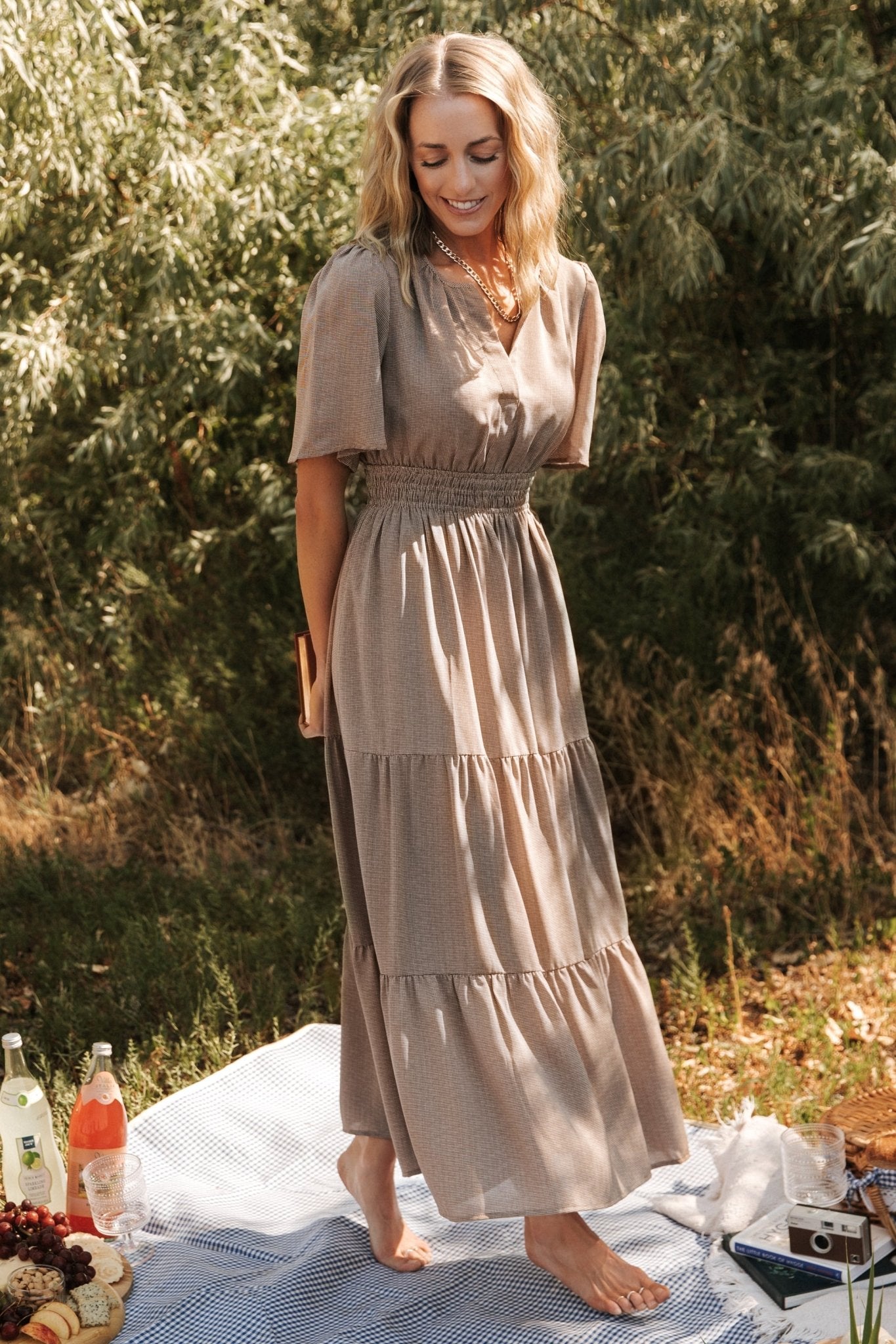 Danielle Tiered Maxi Dress | Brown Print - Baltic Born