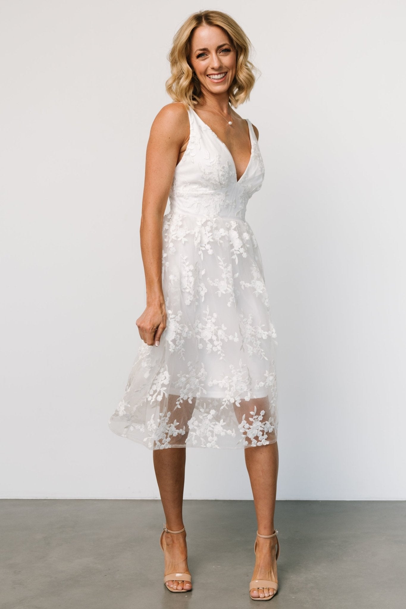 Dante Applique Midi Dress | Off White - Baltic Born