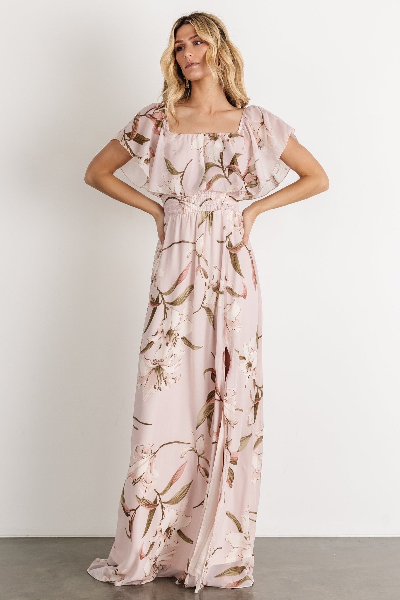 Daphne Off Shoulder Maxi Dress | Mauve Floral - Baltic Born