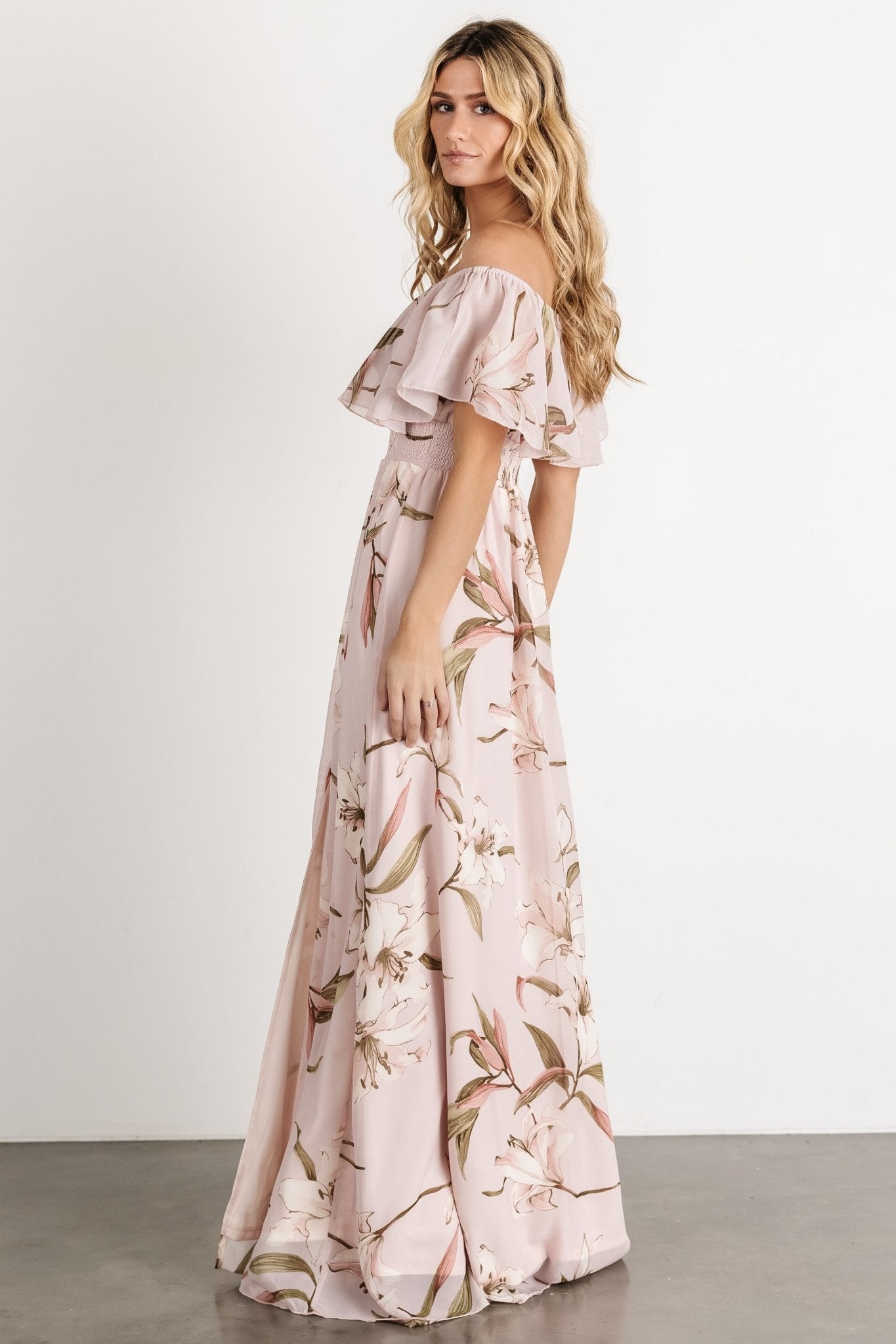 Daphne Off Shoulder Maxi Dress | Mauve Floral - Baltic Born