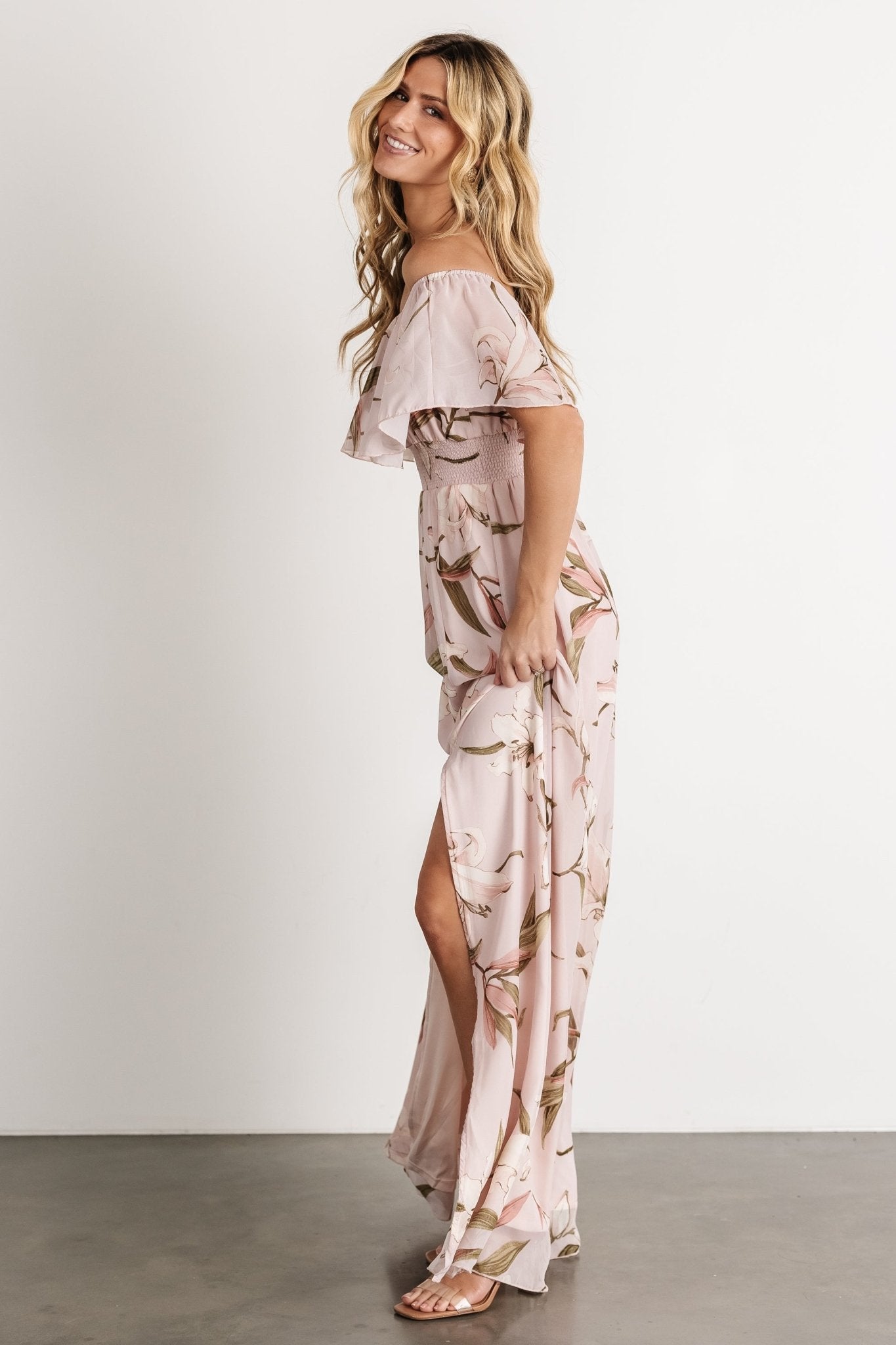 Daphne Off Shoulder Maxi Dress | Mauve Floral - Baltic Born