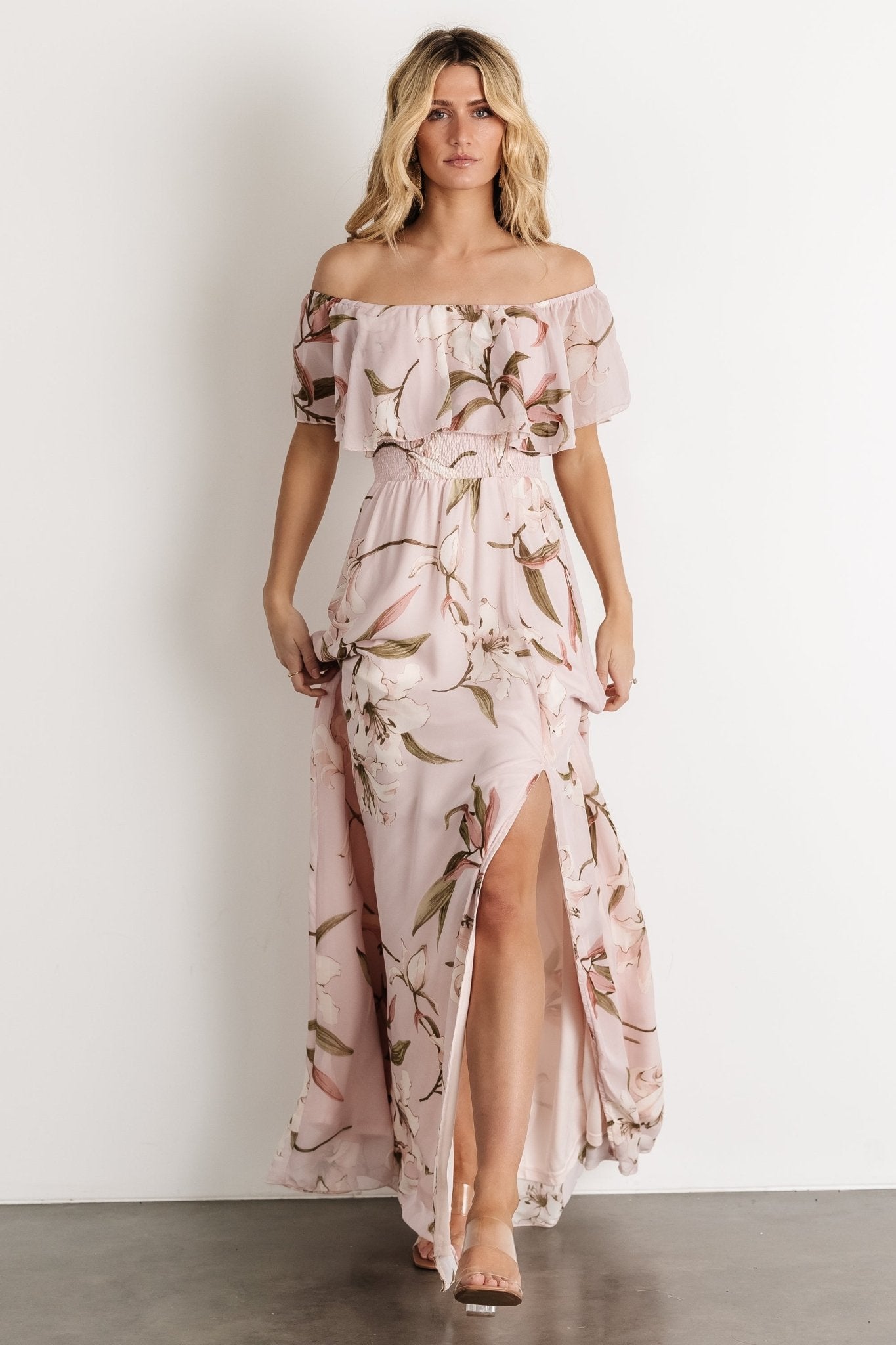 Daphne Off Shoulder Maxi Dress | Mauve Floral - Baltic Born