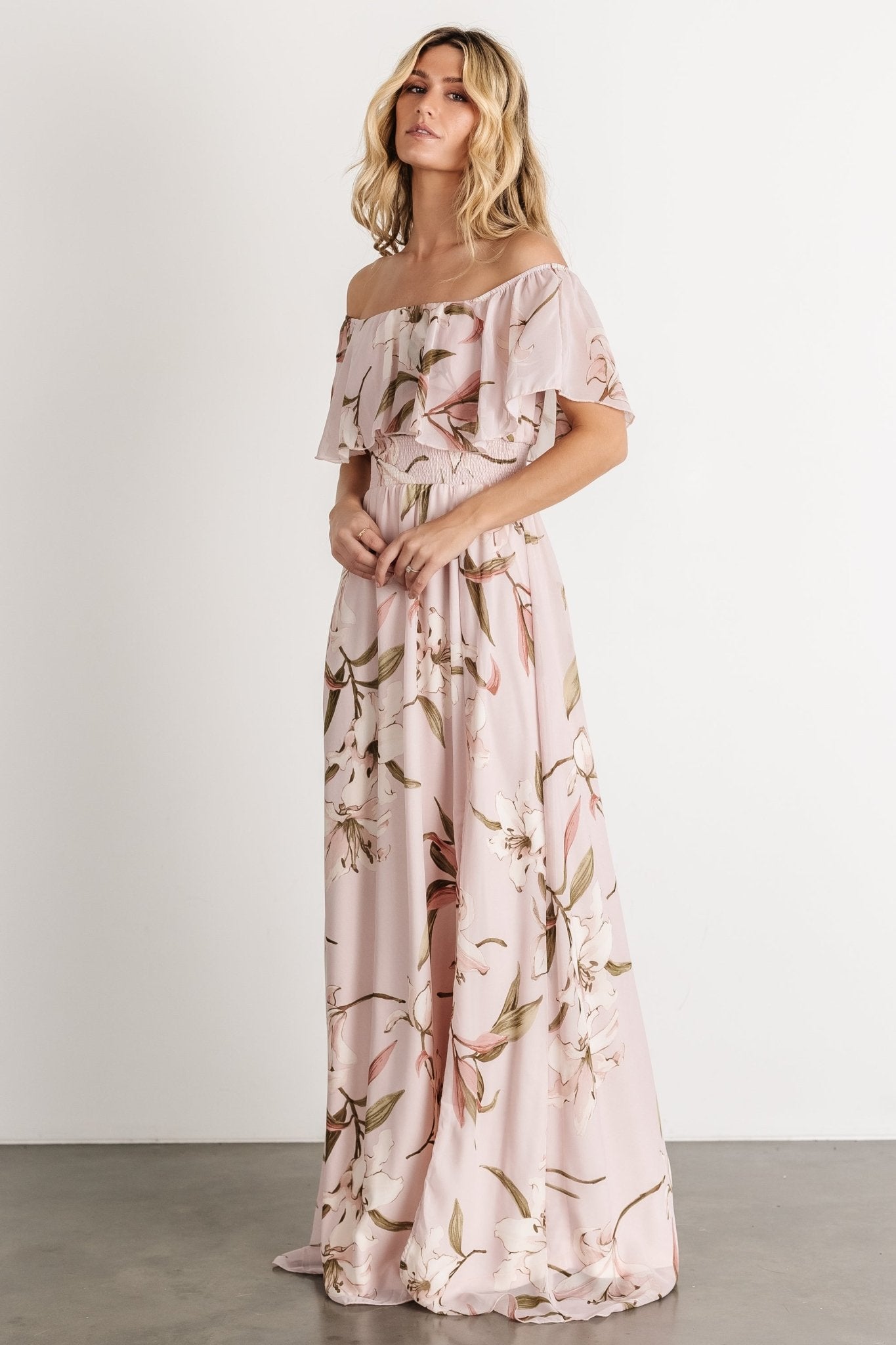 Daphne Off Shoulder Maxi Dress | Mauve Floral - Baltic Born