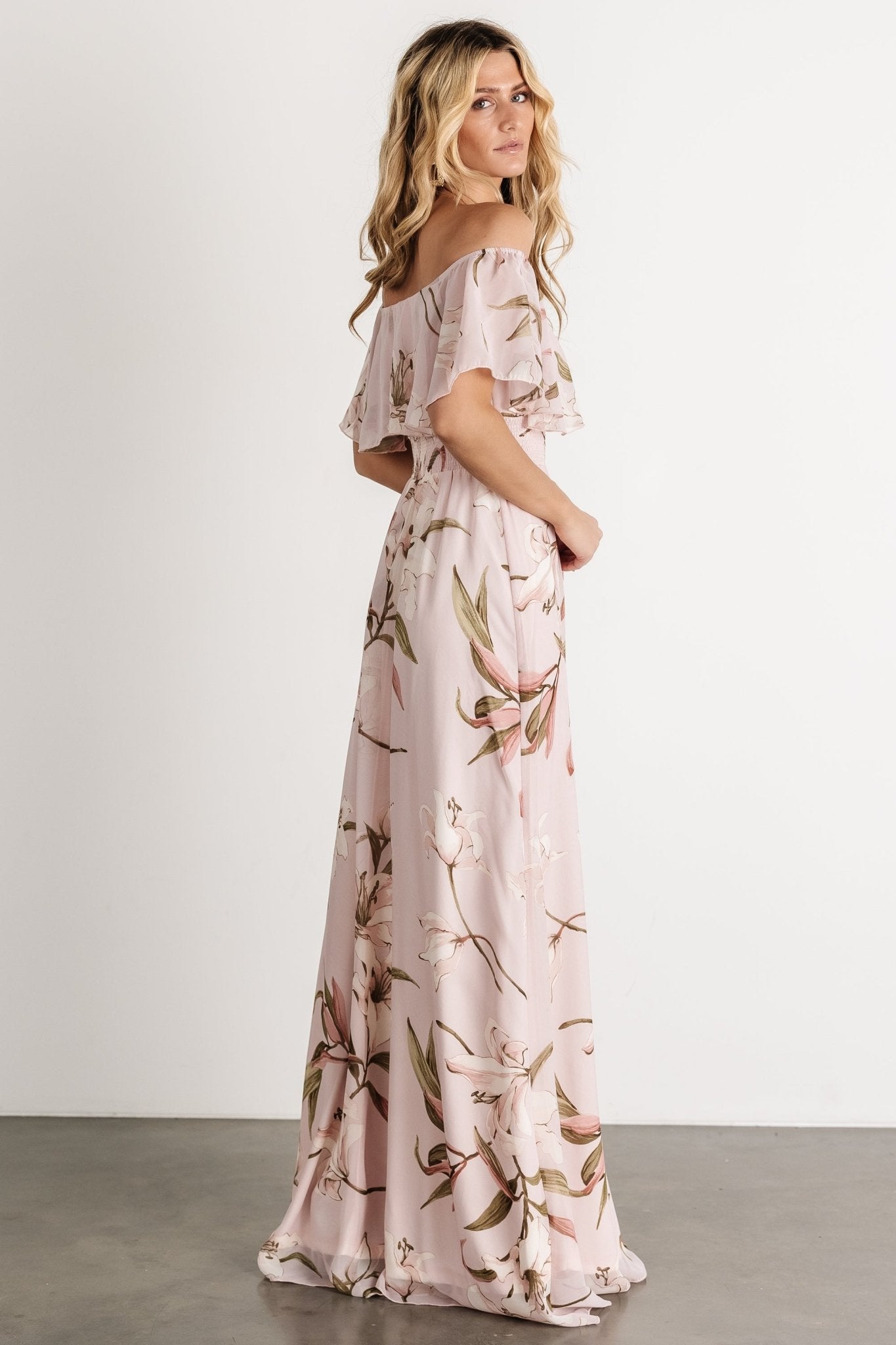 Daphne Off Shoulder Maxi Dress | Mauve Floral - Baltic Born