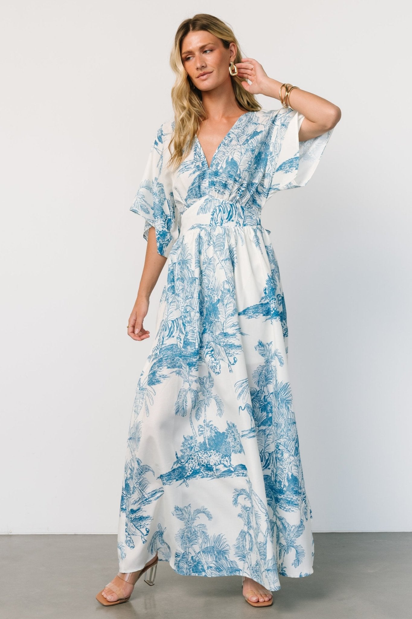 Dara Maxi Dress | Ivory + Blue Print - Baltic Born