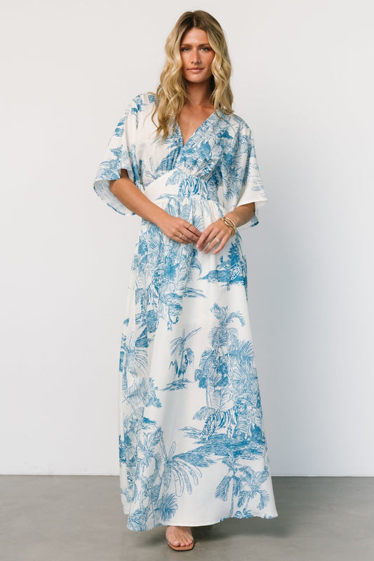 Dara Maxi Dress | Ivory + Blue Print - Baltic Born