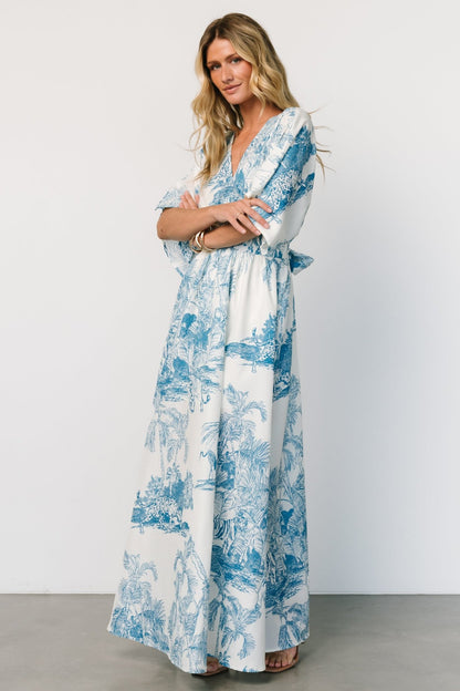 Dara Maxi Dress | Ivory + Blue Print - Baltic Born