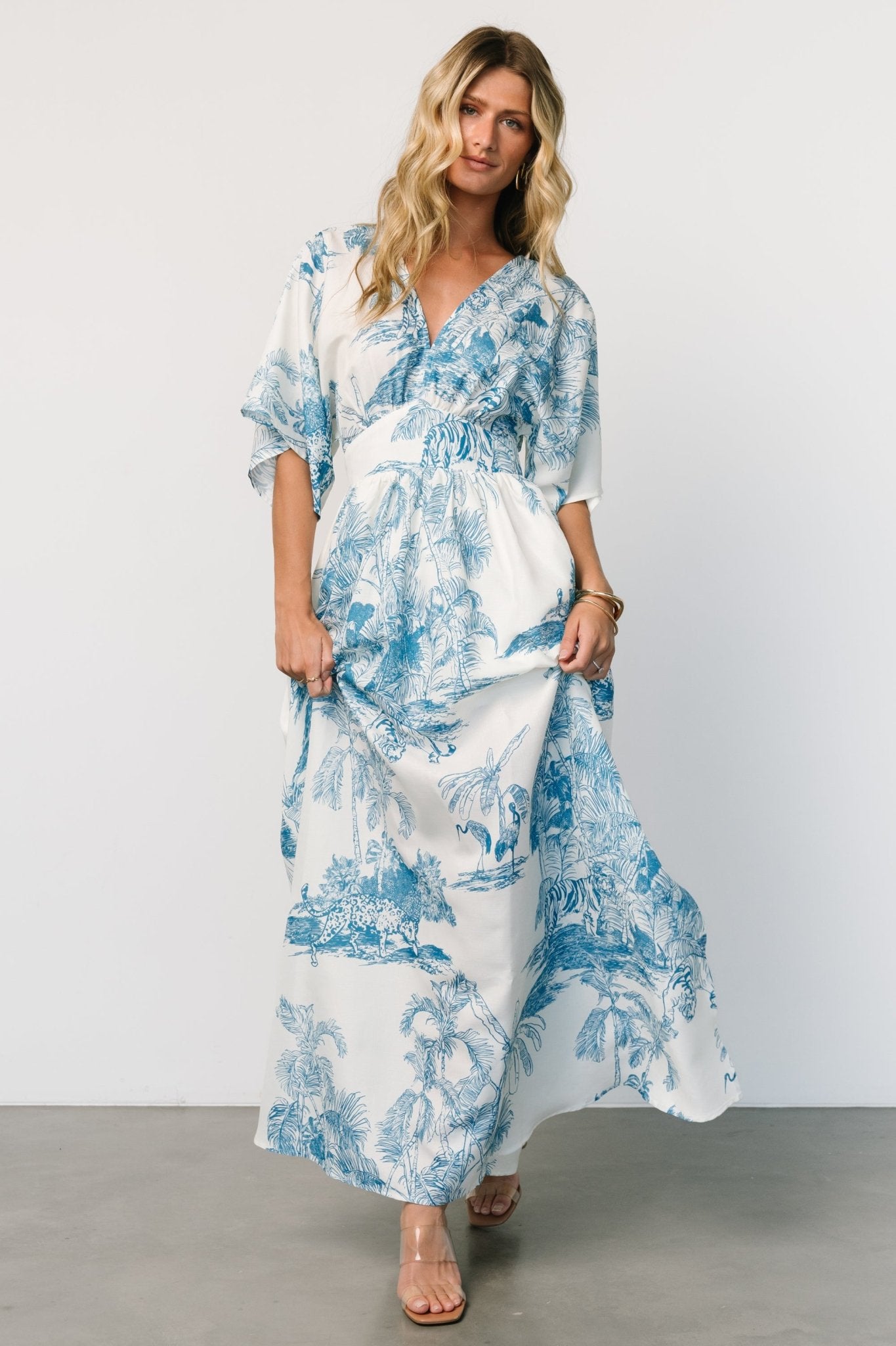 Dara Midi Dress Low Neck Sleeveless Slip Dress in Amber Floral Print
