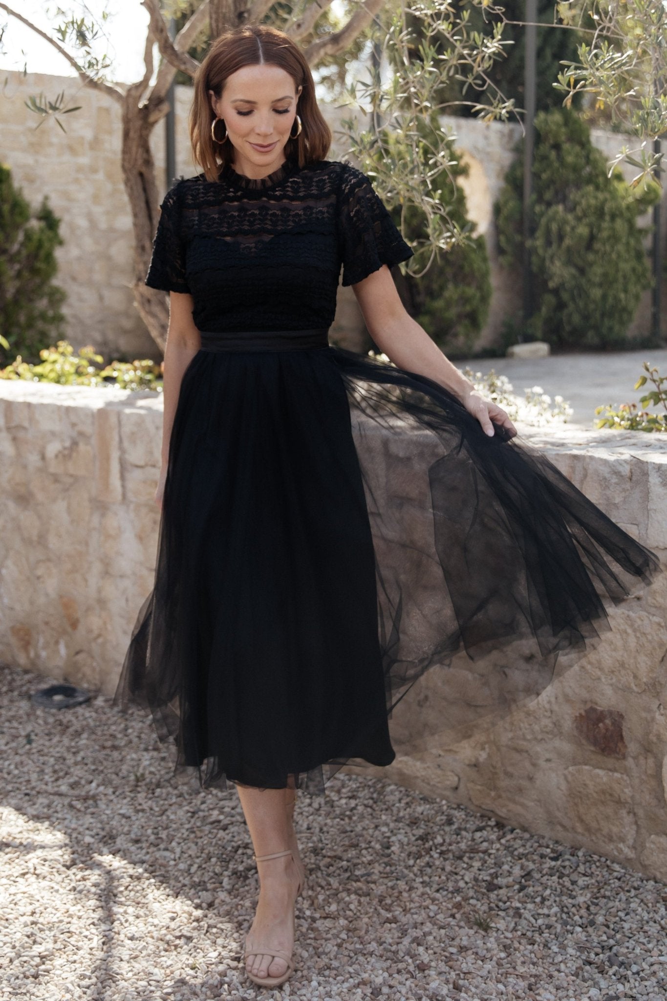 Baltic Born Womens Darcy Tulle Midi Dress | Black