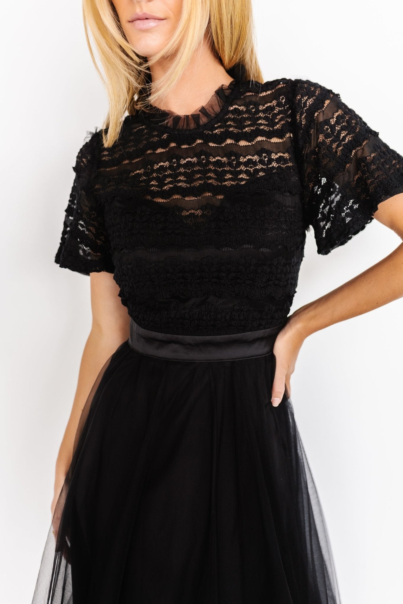 Darcy Tulle Midi Dress — Black Lace & Tulle