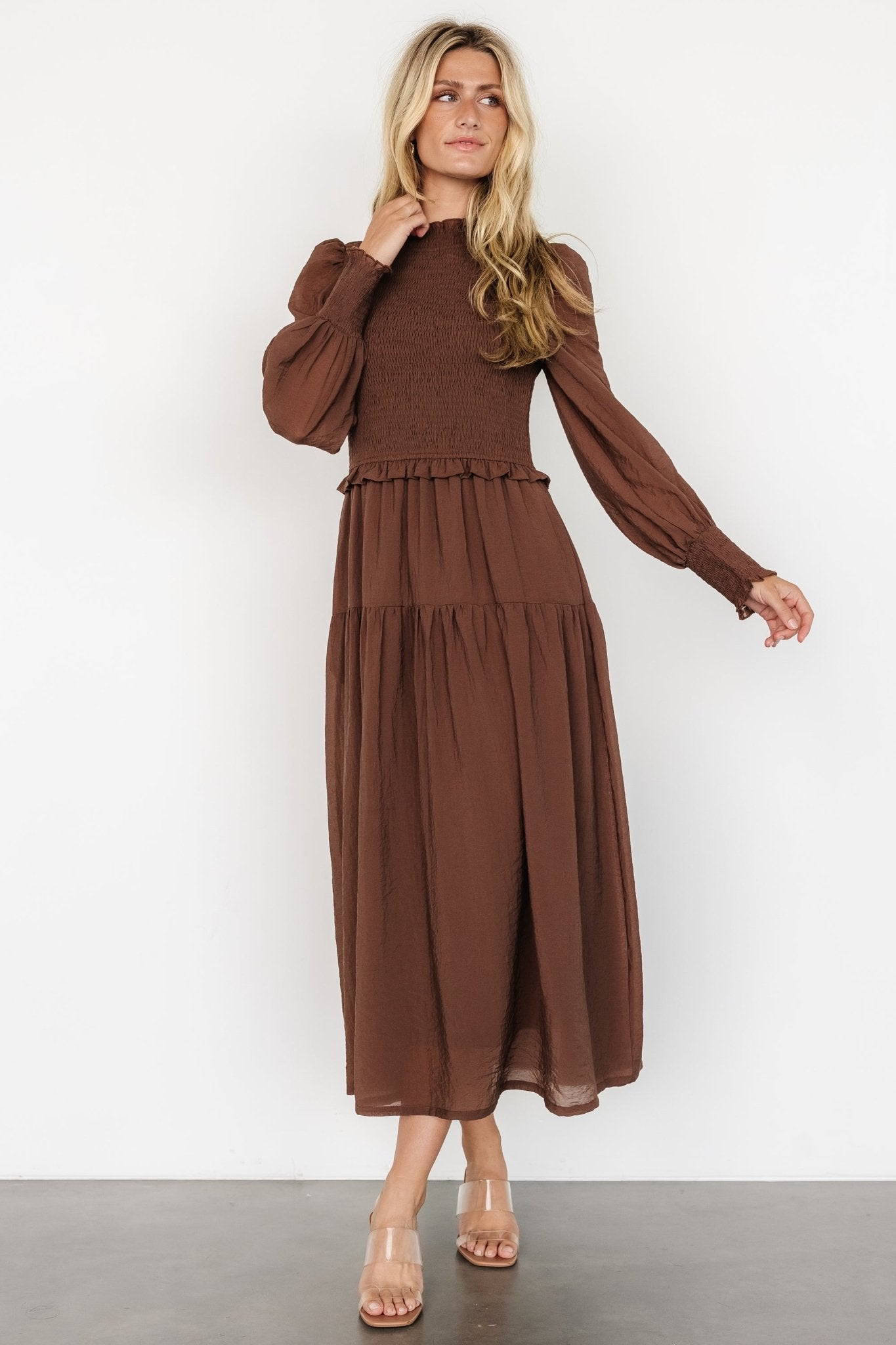 Daria Smocked Maxi Dress | Brown - Baltic Born