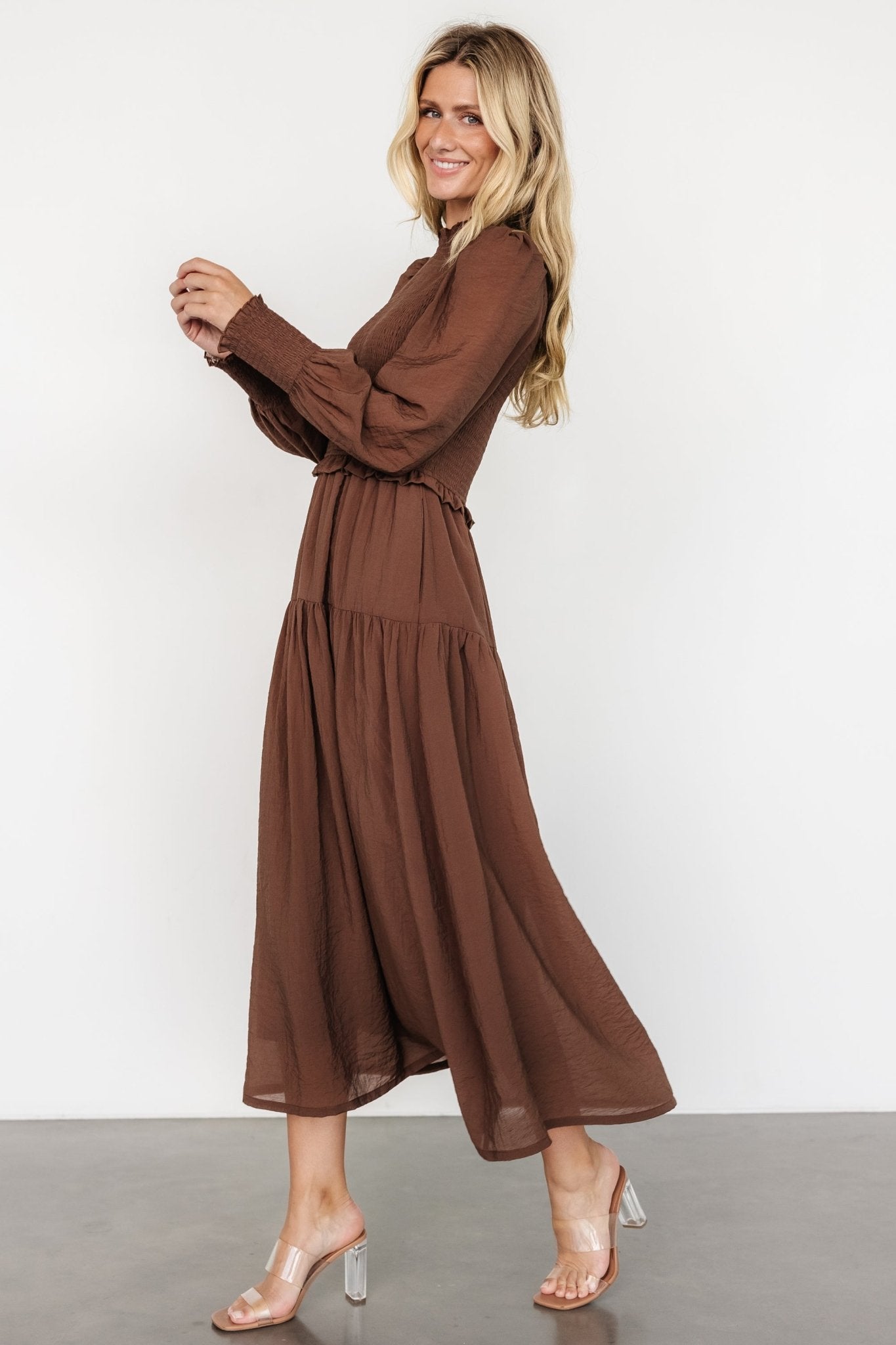 Daria Smocked Maxi Dress | Brown - Baltic Born