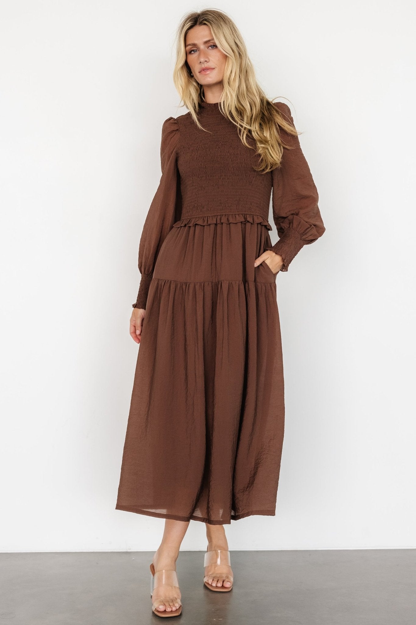 Daria Smocked Maxi Dress | Brown - Baltic Born