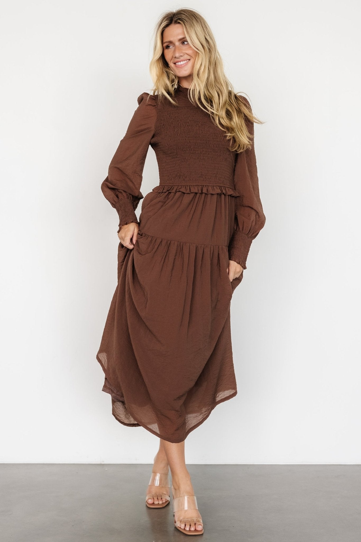 Daria Smocked Maxi Dress | Brown - Baltic Born