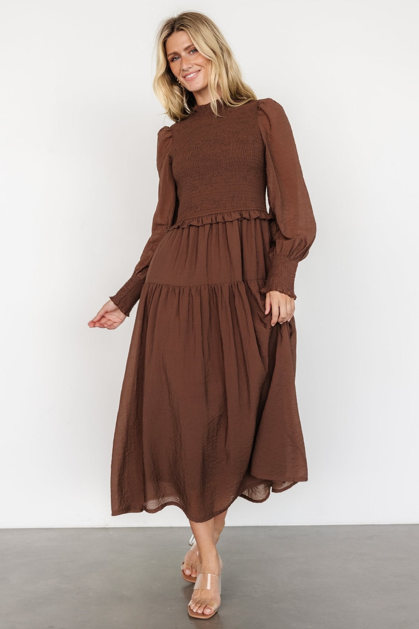 Daria Smocked Maxi Dress | Brown - Baltic Born