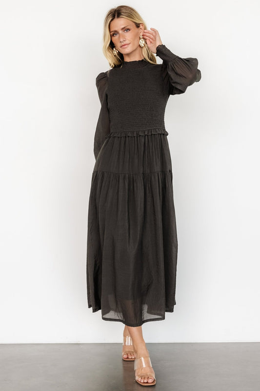 Daria Smocked Maxi Dress | Charcoal - Baltic Born