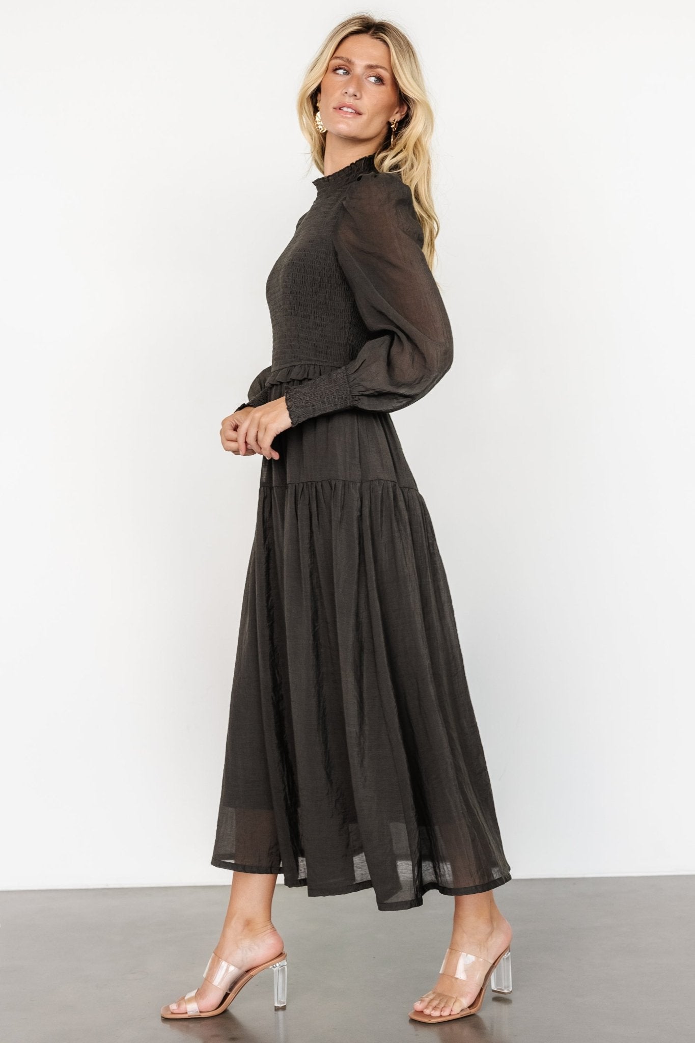 Daria Smocked Maxi Dress | Charcoal - Baltic Born