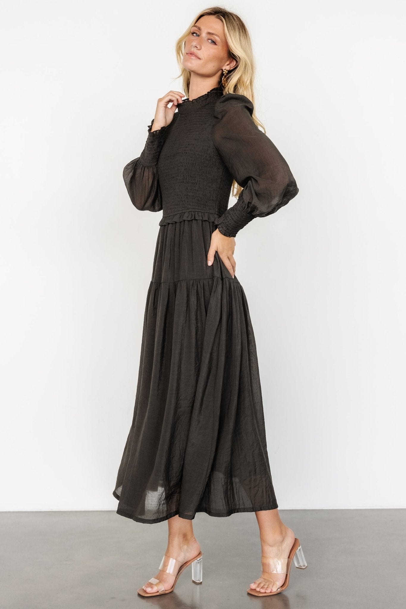 Daria Smocked Maxi Dress | Charcoal - Baltic Born