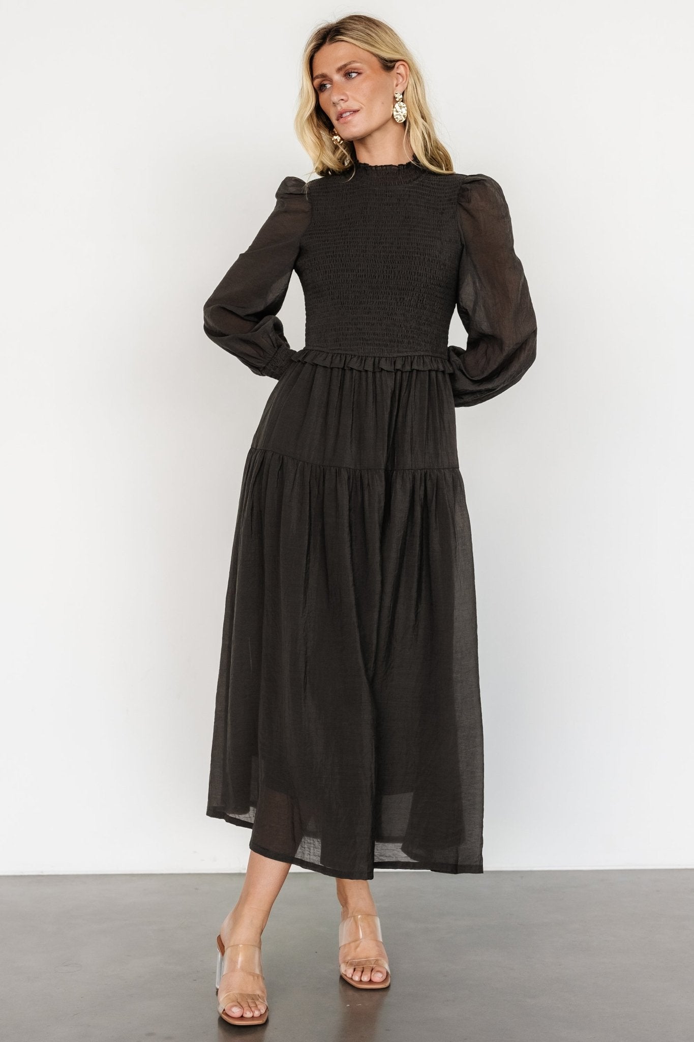 Daria Smocked Maxi Dress | Charcoal - Baltic Born