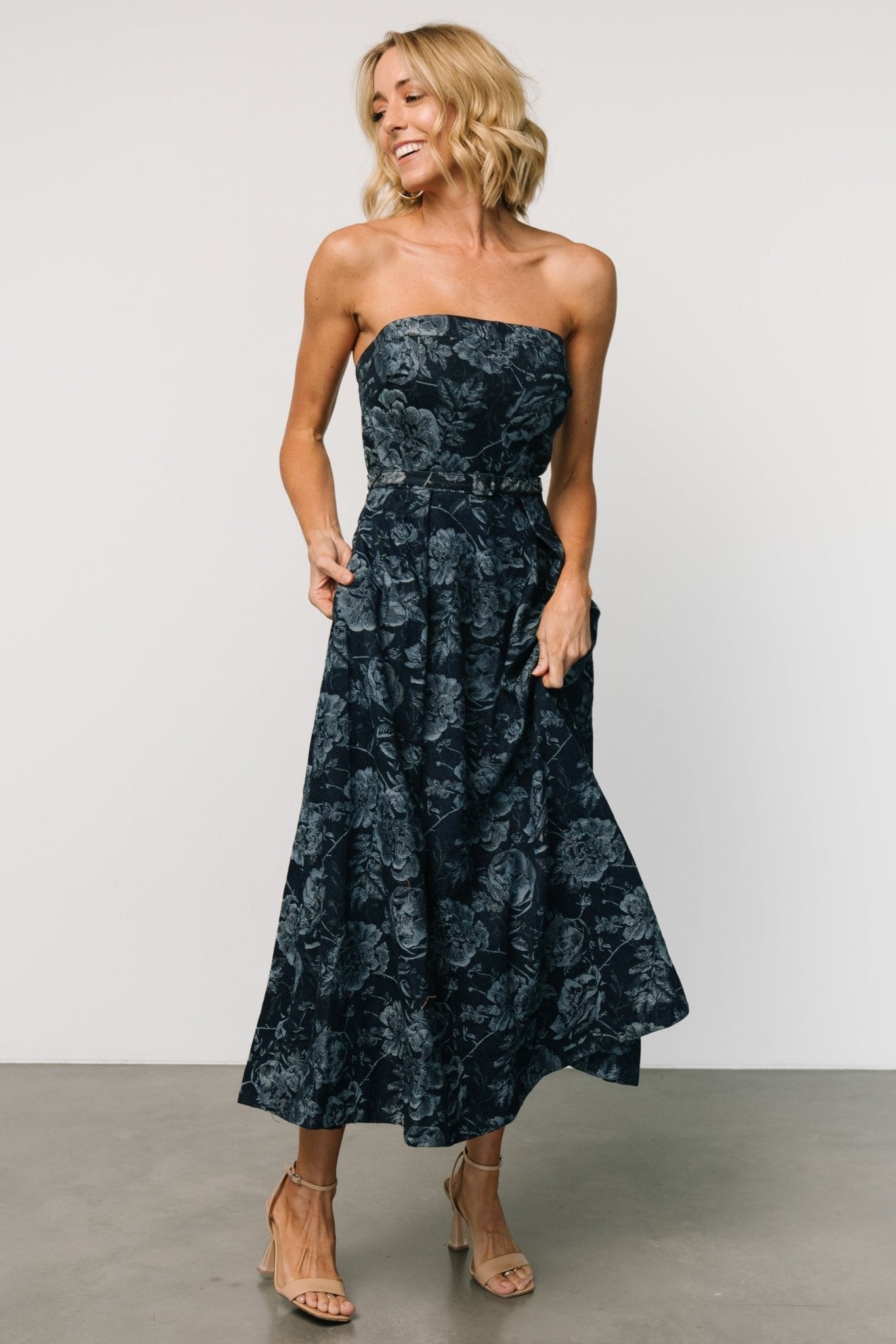 Darlene Strapless Denim Dress | Dark Blue - Baltic Born