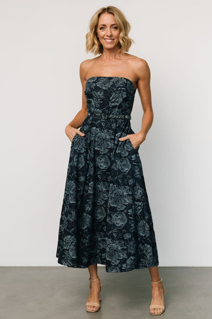 Darlene Strapless Denim Dress | Dark Blue - Baltic Born