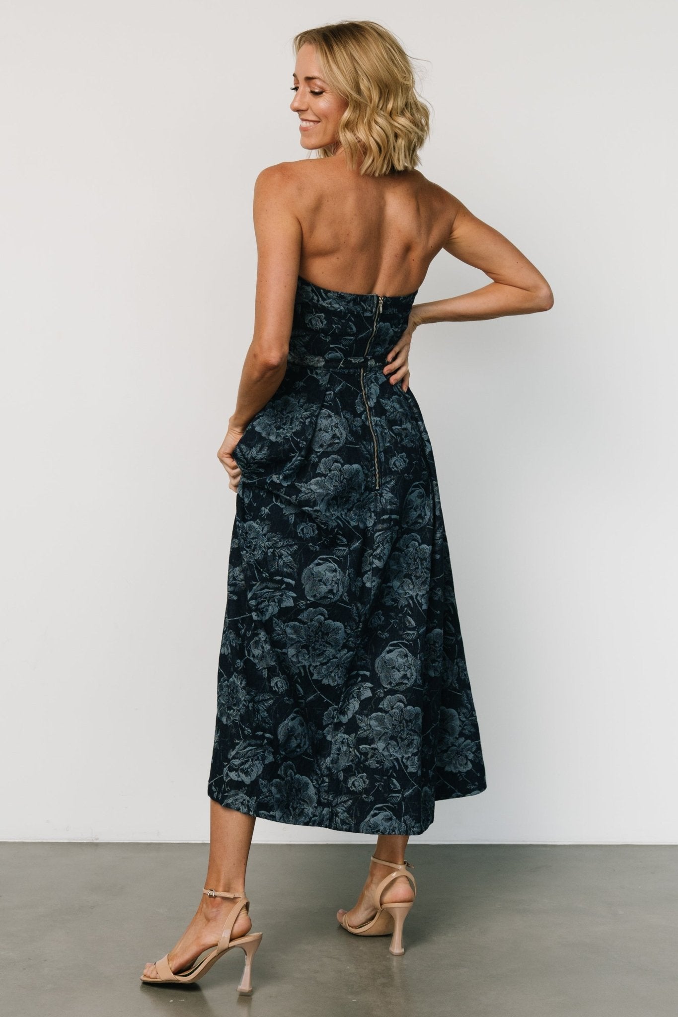 Darlene Strapless Denim Dress | Dark Blue - Baltic Born