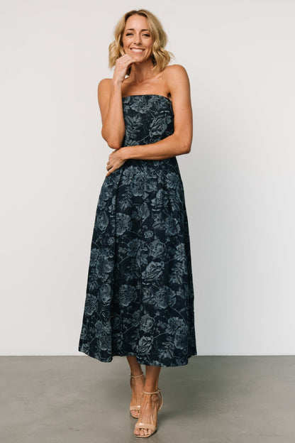 Darlene Strapless Denim Dress | Dark Blue - Baltic Born