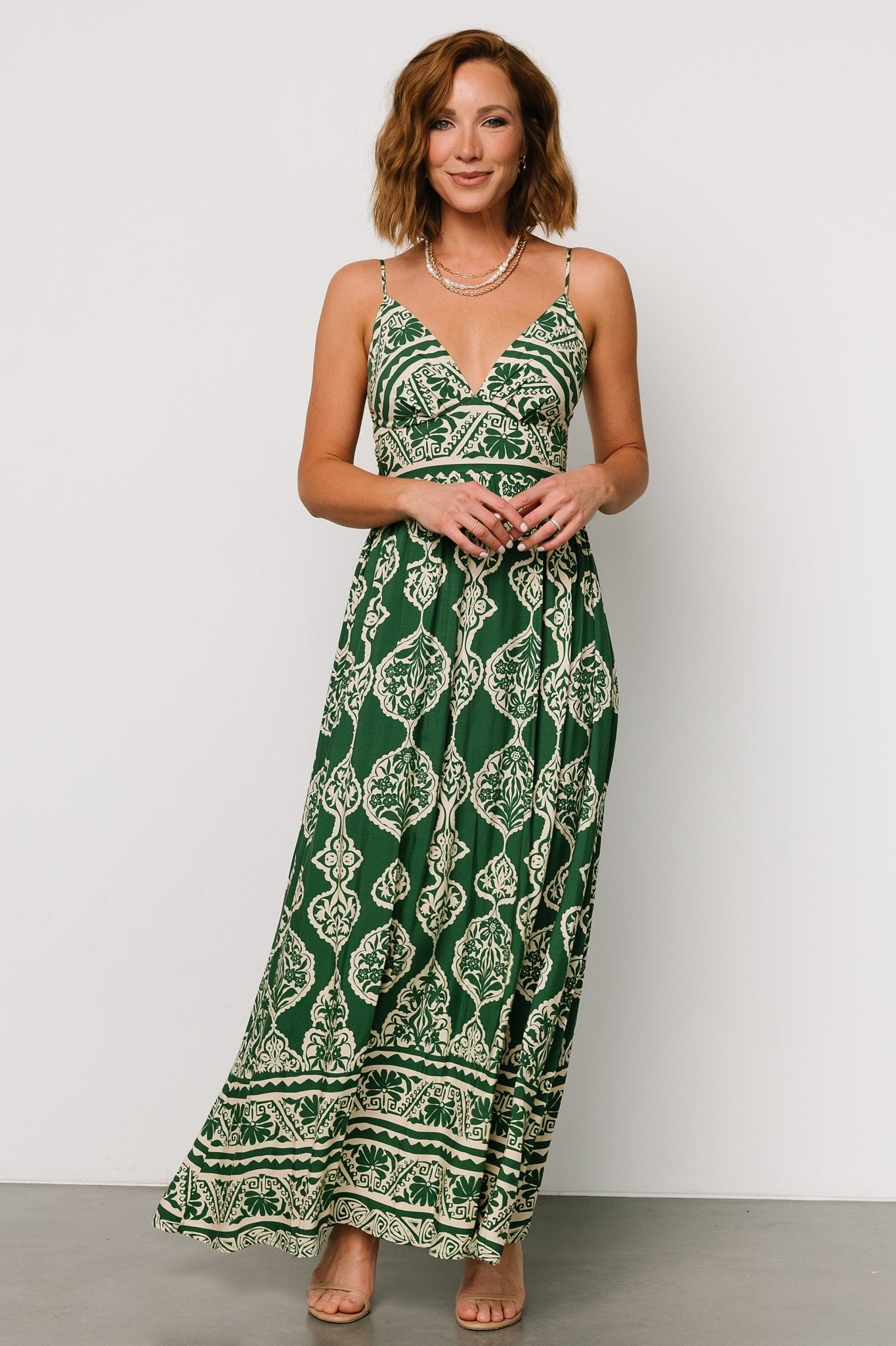 Davinah V Neck Maxi Dress | Green Print - Baltic Born